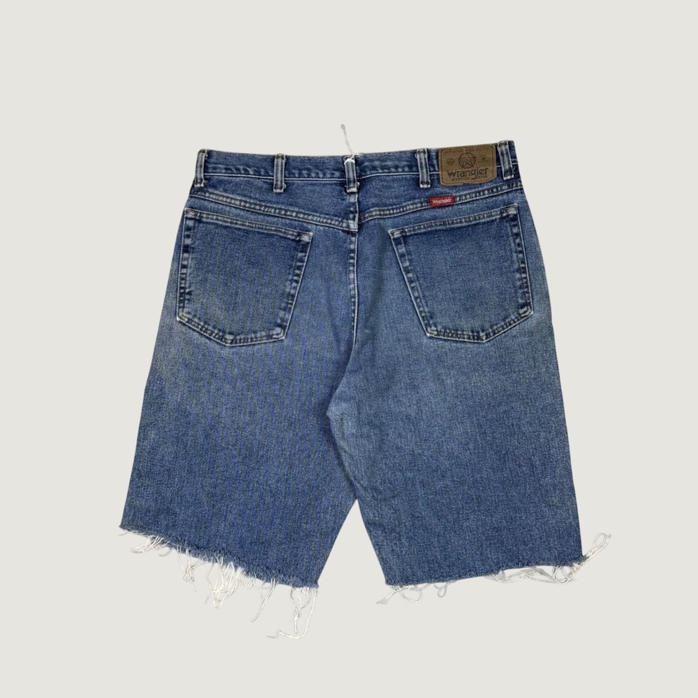 Wrangler Authentic Mens Denim Cutoff Shorts Blue Medium Wash Raw Hem 33